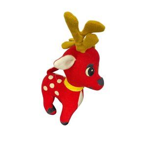 Vintage Fun World Red Fabric‎ Reindeer Plush With Yellow Antlers & Polka Dots